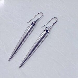 Stainless Steel linear dangle drop earrings, shiny and polished-Like New.